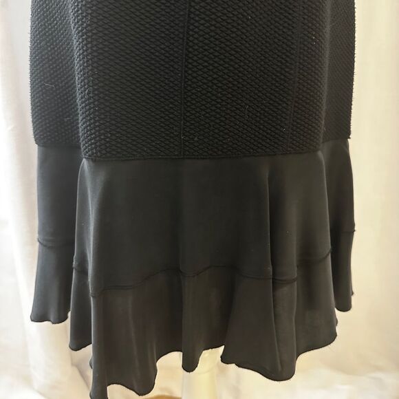 Rebecca Taylor Black Textured Ruffle Hem Dress - Size 6 - Picture 8 of 8
